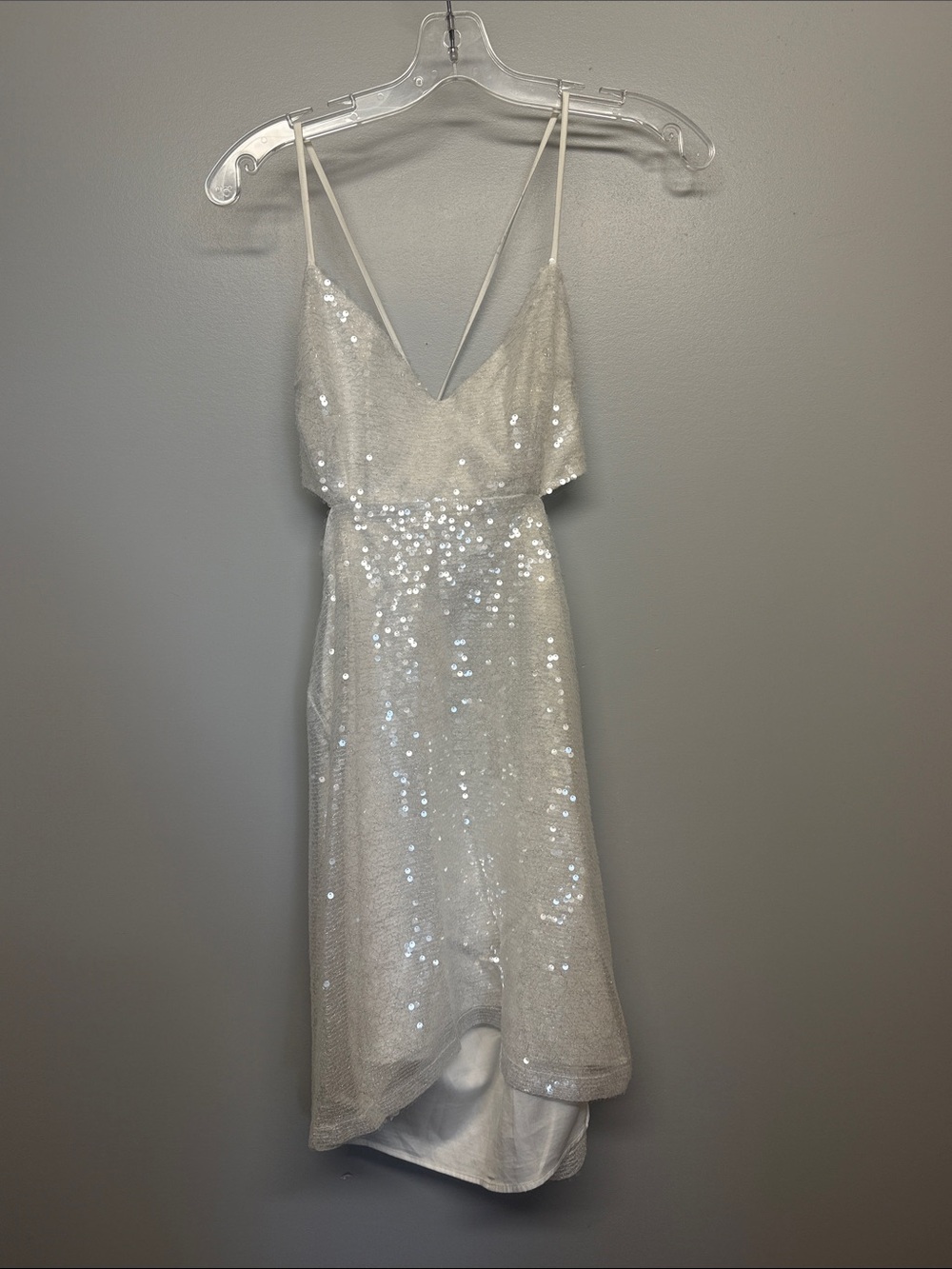 White Sequin Spaghetti Strap Dress